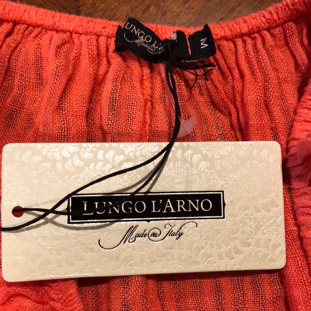 Lungo L’Arno Linen Pom Pom Coral Dress Medium NWT - Picture 3 of 6